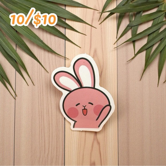 Other - Cute Pink Bunny Sticker – Waving Kawaii Rabbit Face – 2” Gloss Decal